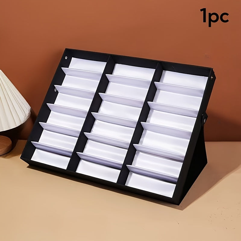 Upgraded 18-Slot Glasses Organizer with Clear Lid Fabric Lining and Snap Closure