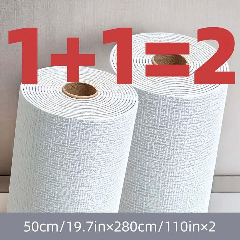 Self-Adhesive Linen Wallpaper 3D Textured Waterproof Washable for Bedroom Wall Renovation 2 Rolls