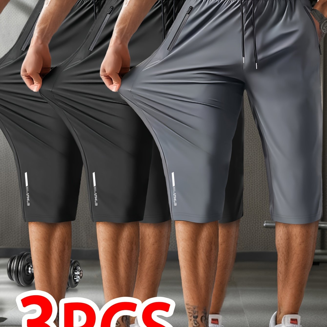 Men's Summer Breathable High-Elastic Drawstring Zip Pocket Sports Capri Pants