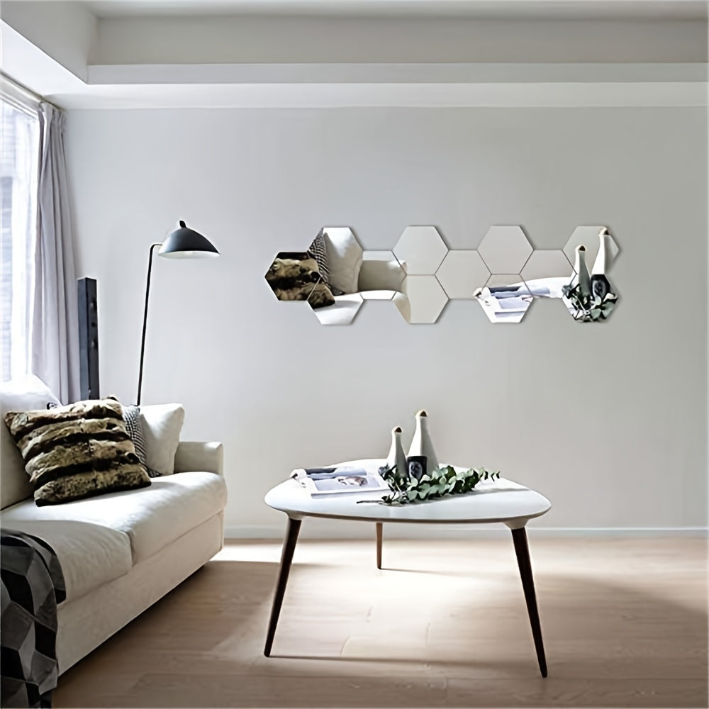 Silvery Acrylic Hexagon Mirror Wall Decals for DIY 3D Home Decor