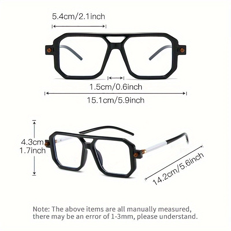 Retro Large Frame Glasses Men Women Double Bridge Stylish Eyewear for Daily Wear