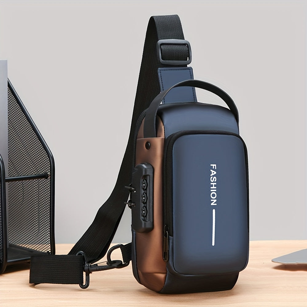 Men's Waterproof Oxford Crossbody Bag with Phone Pocket for Daily Commute and Motorcycle Use