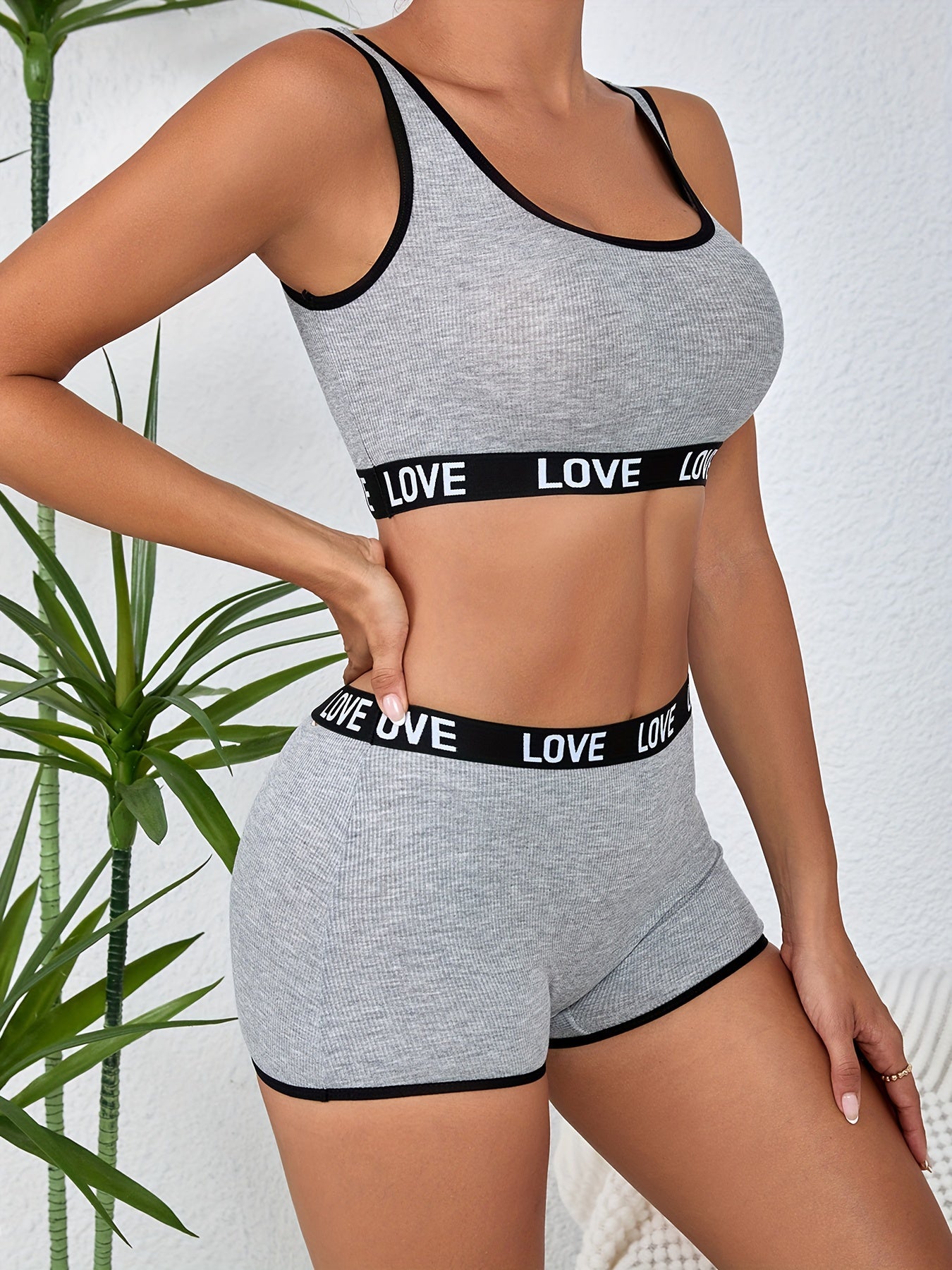 Women's Breathable Letter Print Lingerie Set with Bra Tank Top and Panties