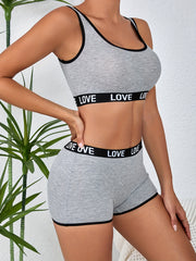 Women's Breathable Letter Print Lingerie Set with Bra Tank Top and Panties