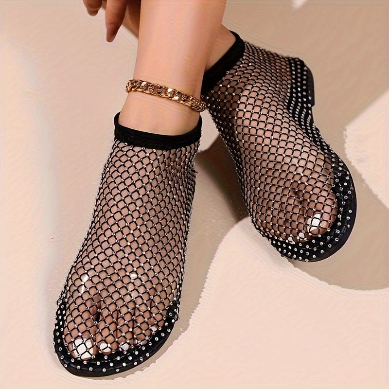 Women's Rhinestone Decor Slip-On Summer Sandals Lightweight Hollow Out Beach Shoes