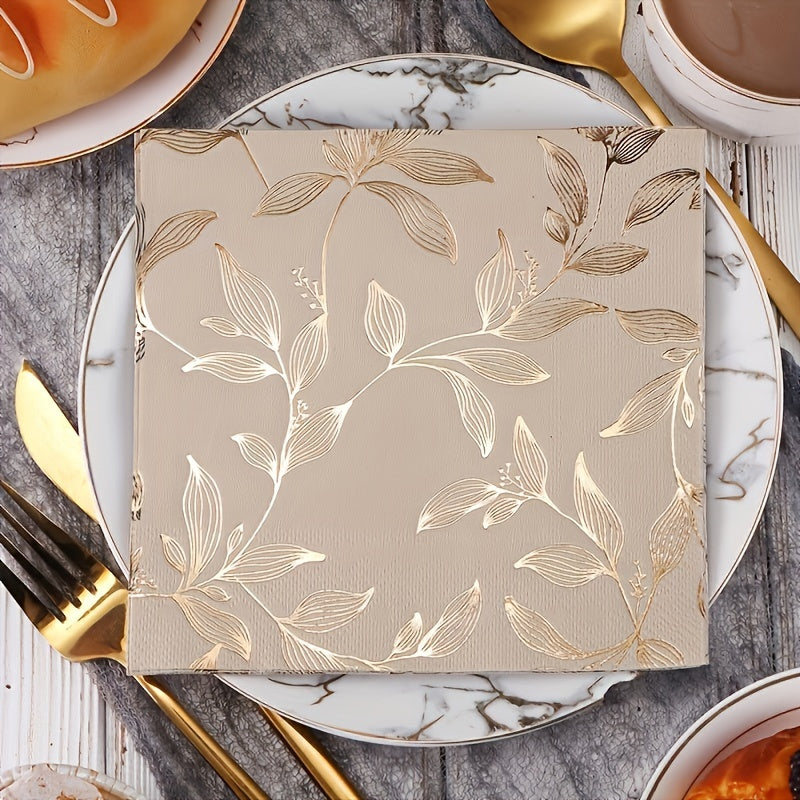 Servilletas desechables de hoja de oro, 20 unidades, elegante vajilla para fiestas y vacaciones