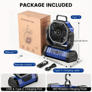 Rechargeable Indoor Outdoor USB Fan with Remote 20000mAh Battery LED Light