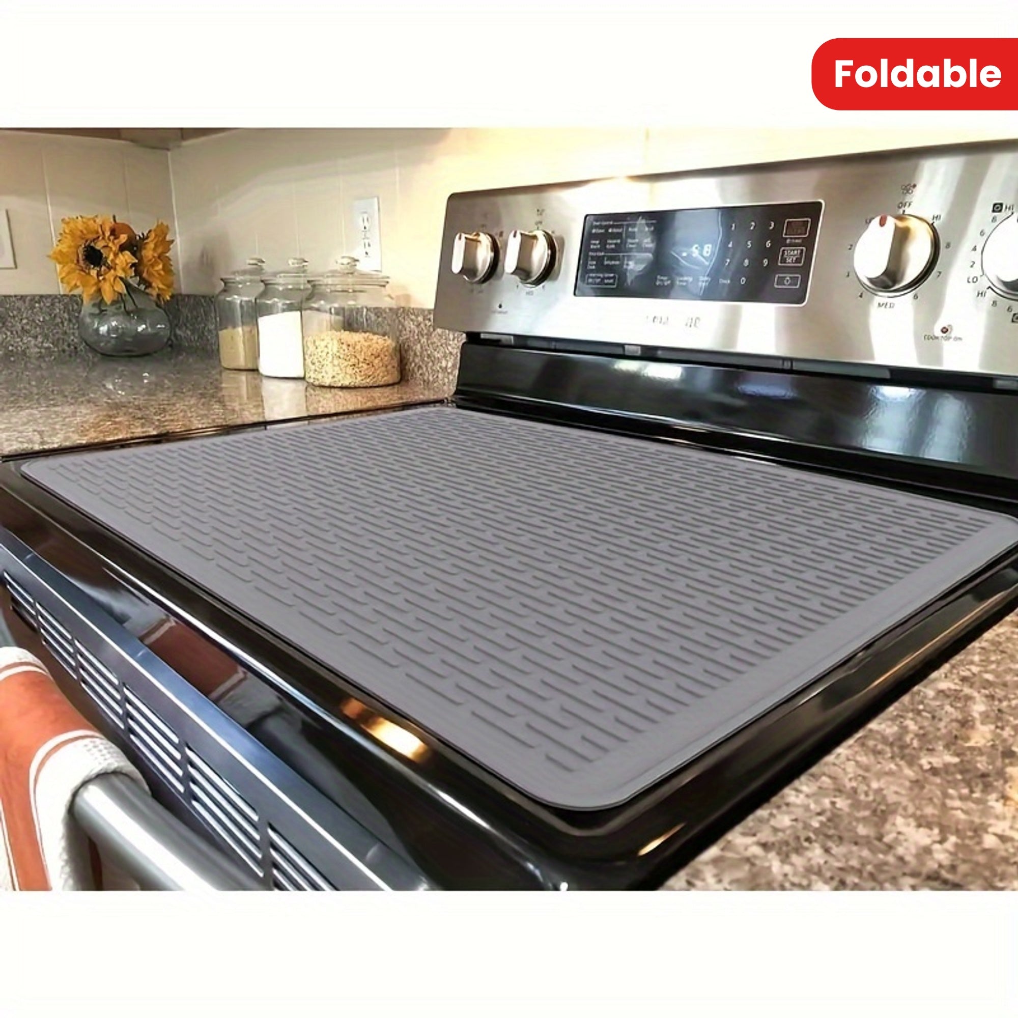 Silicone Stove Top Cover for Ceramic and Glass Cooktops Foldable Kitchen Mat for Drying Dishes and Oven Use