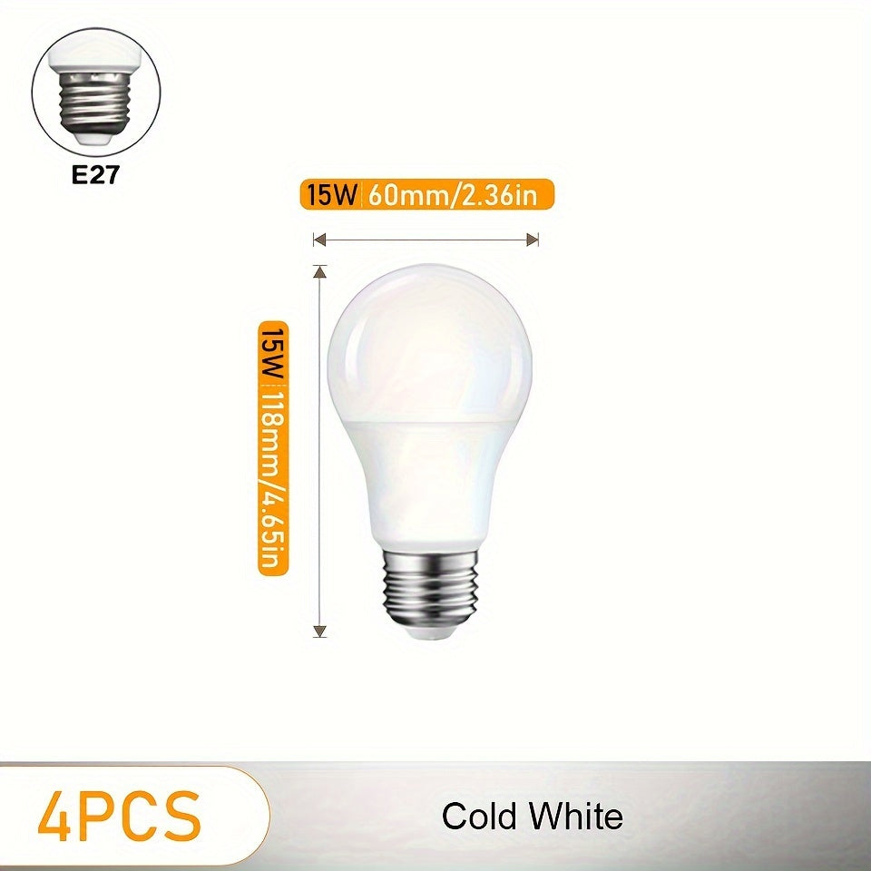 4-Pack LED Globe Bulbs 15W E27 Screw Base Non-Flicker Energy Saving Indoor