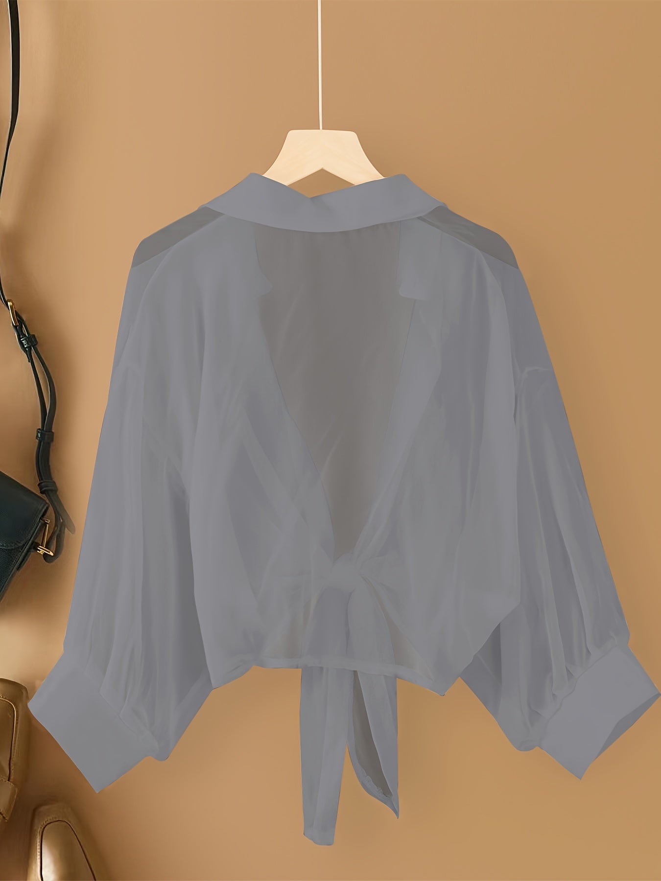 Plus Size Women's Chiffon Short Sleeve Cover-Up Beach Wrap with Bow Tie