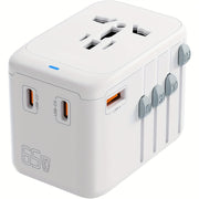 Международная дорожная розетка 65 Вт GaN III Быстрая зарядка с 1 USB-A и 3 USB-C портами Универсальная совместимость