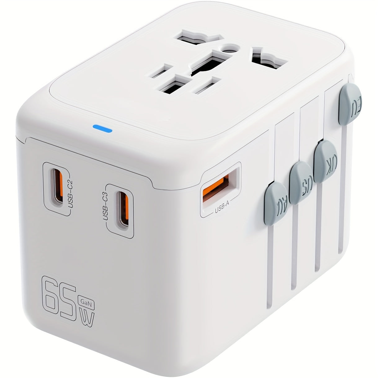 Международная дорожная розетка 65 Вт GaN III Быстрая зарядка с 1 USB-A и 3 USB-C портами Универсальная совместимость