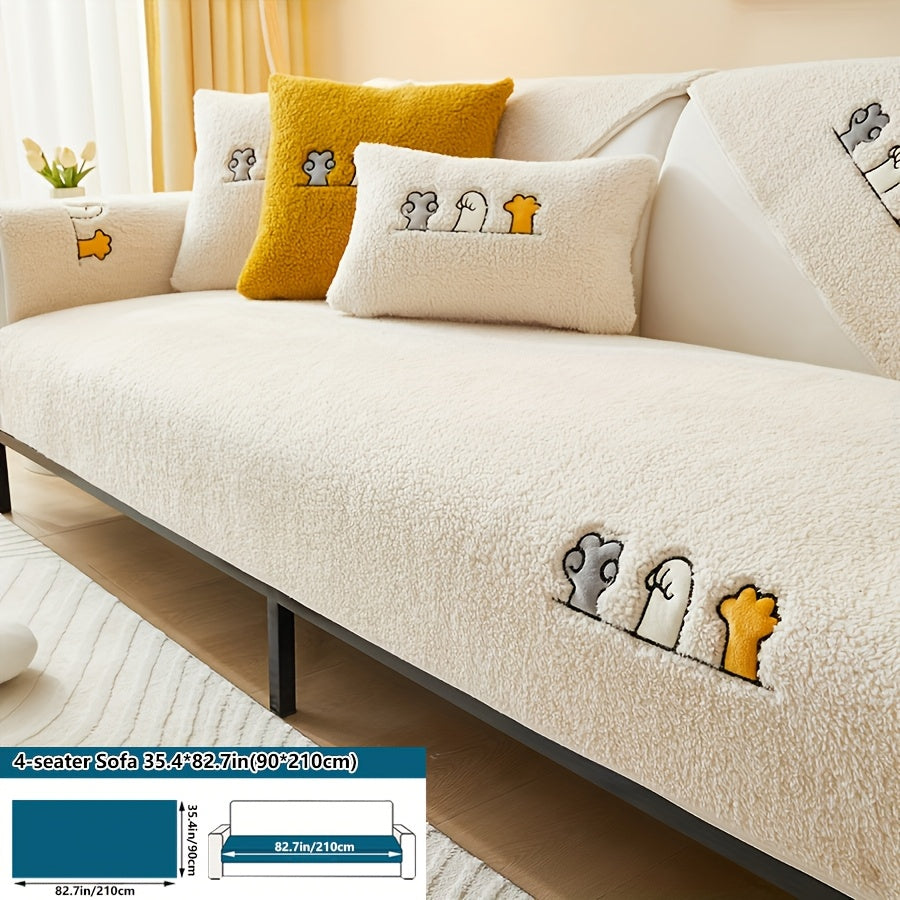 Роскошный фальшивый овечий плюшевый чехол для дивана на зиму, дружелюбный к домашним животным и стираемый в машине. Обеспечивает защиту от царапин и подходит для диванов от одного до четырех мест, а также для кроватей и подушек.