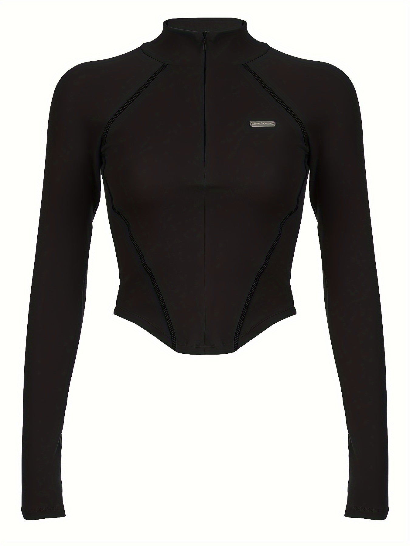 Camiseta deportiva casual para mujer con cremallera invisible, cuello alto, manga larga, otoño-invierno, estilo motocicleta