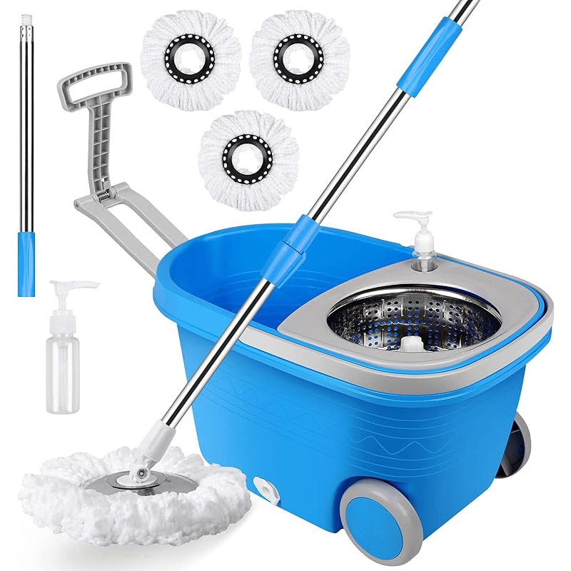360° Rotating Mop and Bucket Set with Microfiber Heads and Adjustable Handle