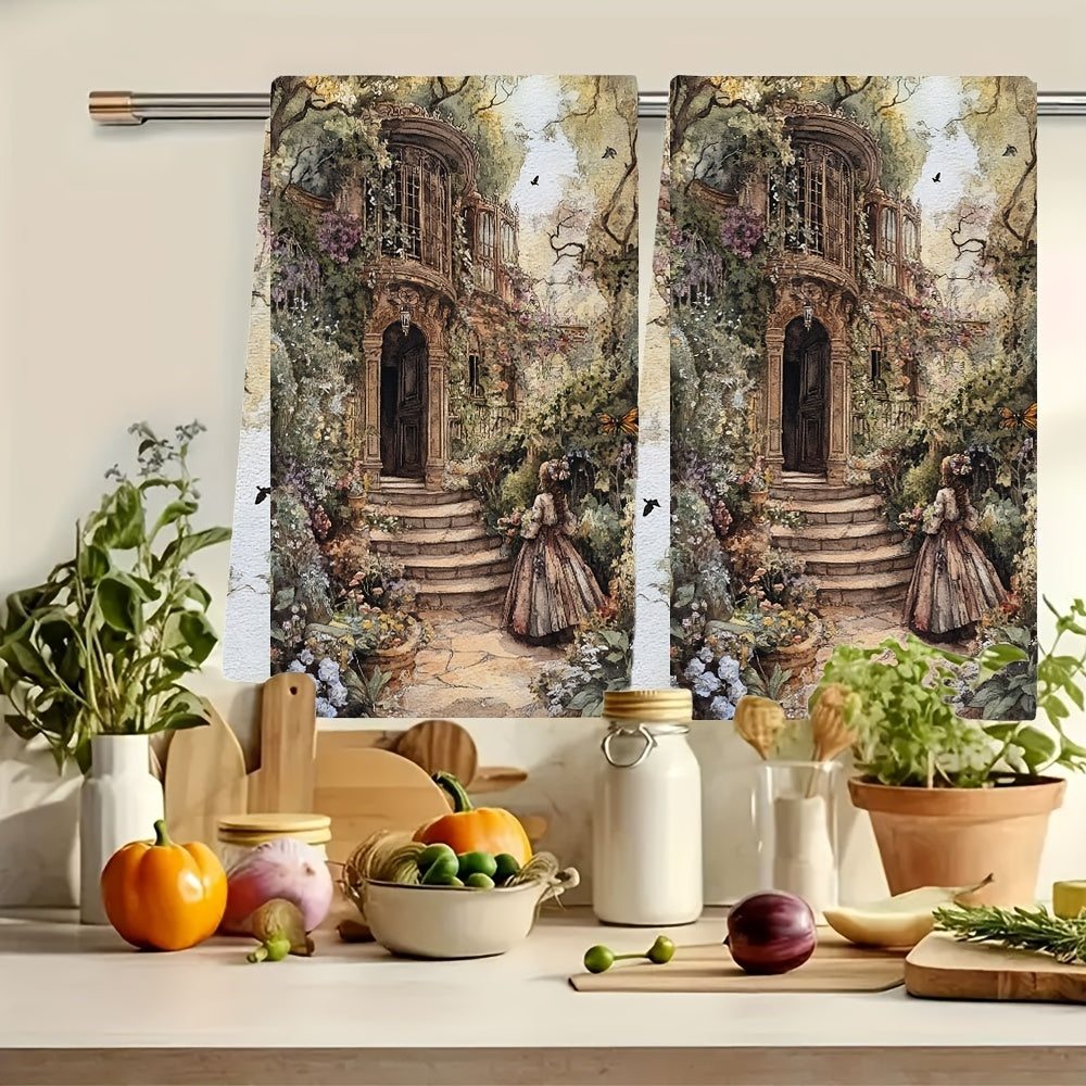 Juego de 2 toallas de cocina y mano ultra suaves y absorbentes, diseño de jardín victoriano