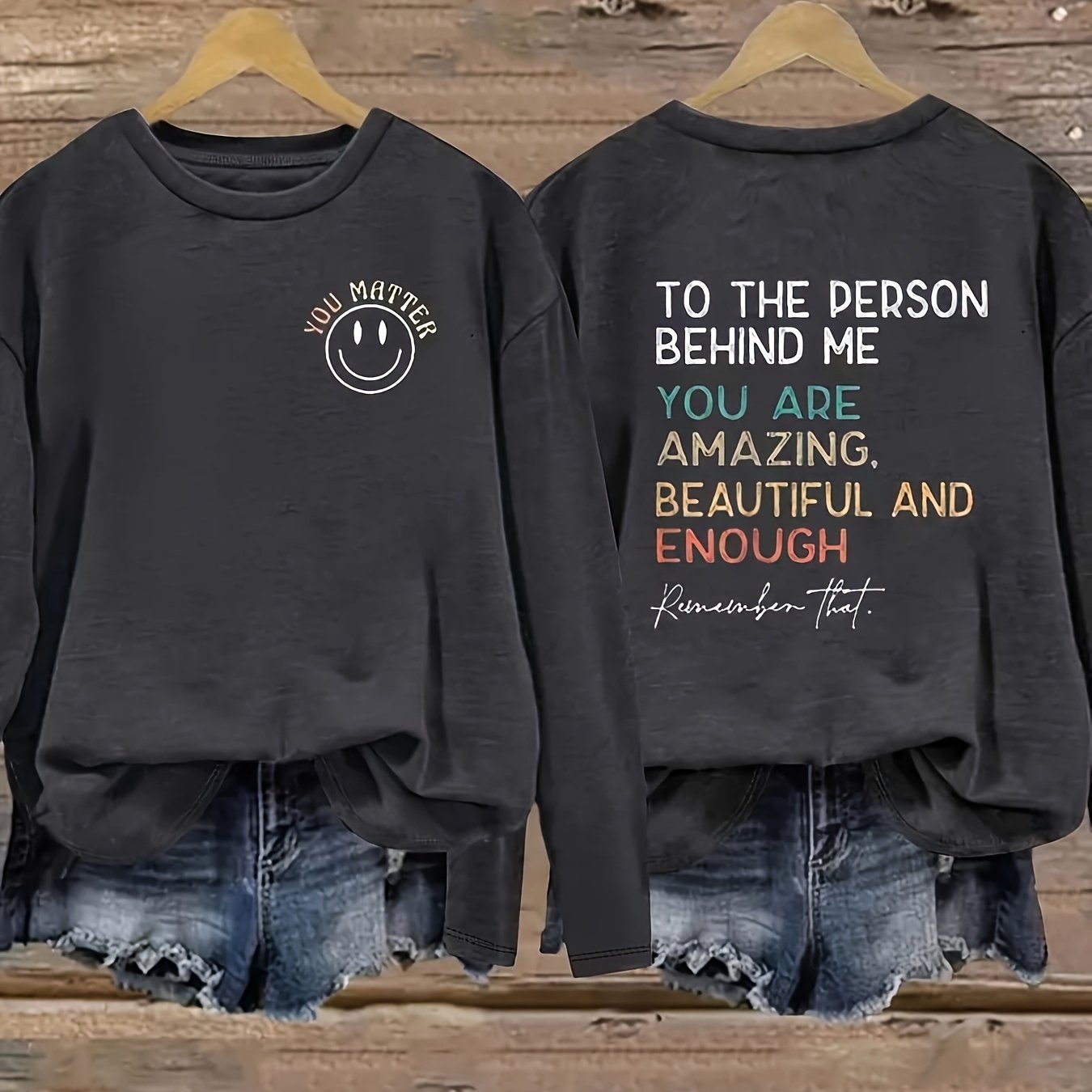 Women's Long Sleeve T-Shirt Polyester Crew Neck Spring Fall Black with Quote