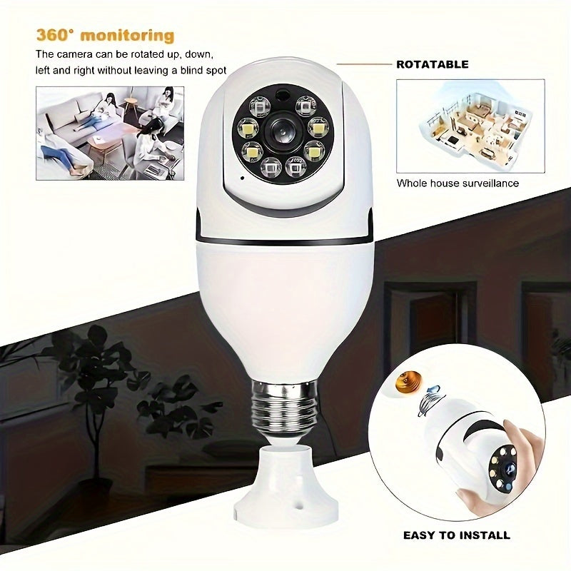 Wireless Security Camera Light Bulb Indoor Outdoor Motion Detection Two-Way Audio Alarm