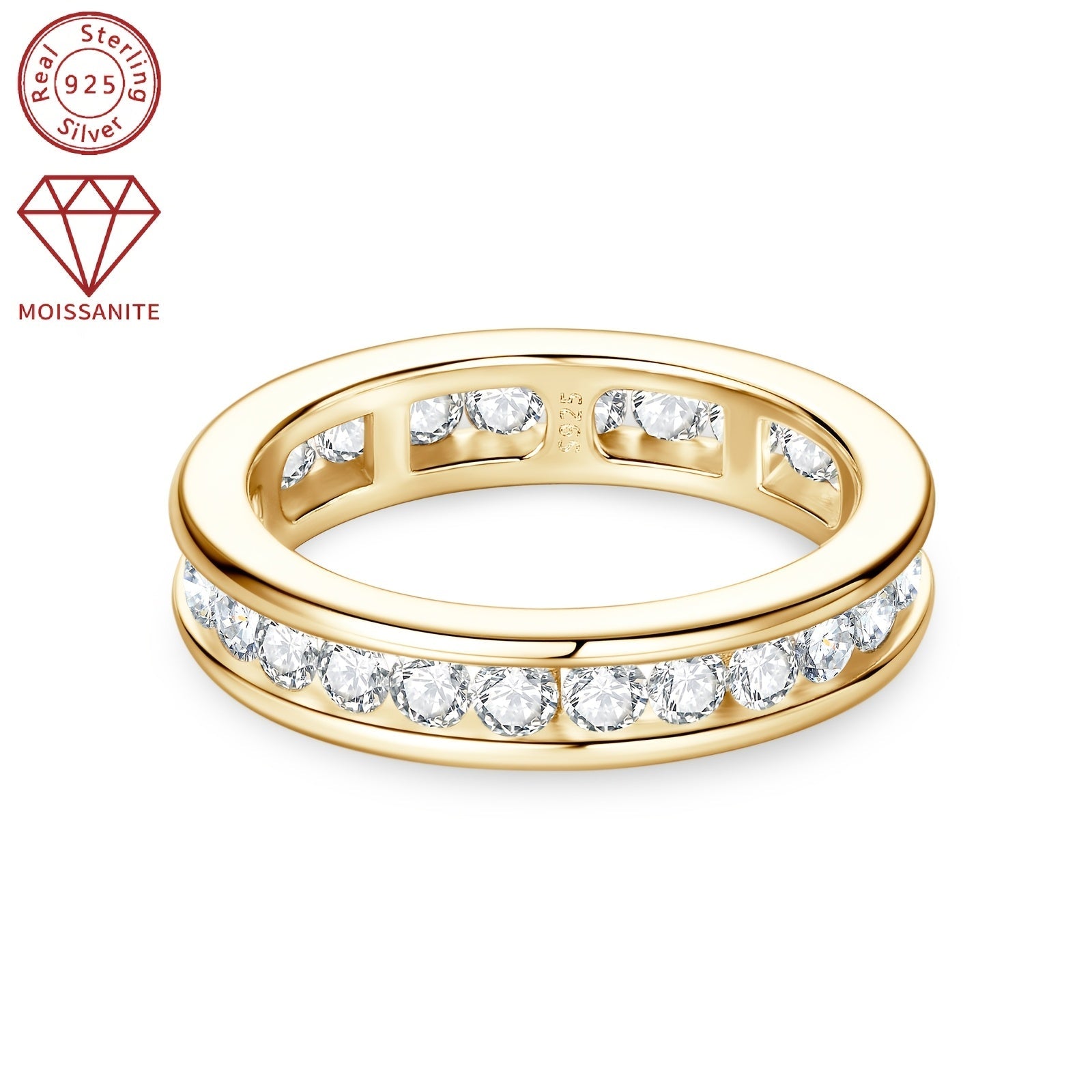 Women's 925 Silver Eternal Wedding Ring with Round Synthetic Moissanite 2.5mm 1.32-1.62ct