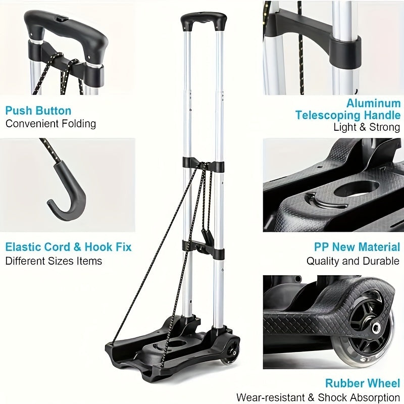 Black Folding Hand Truck Dolly with Rubber Wheels Lightweight Aluminum Luggage Cart