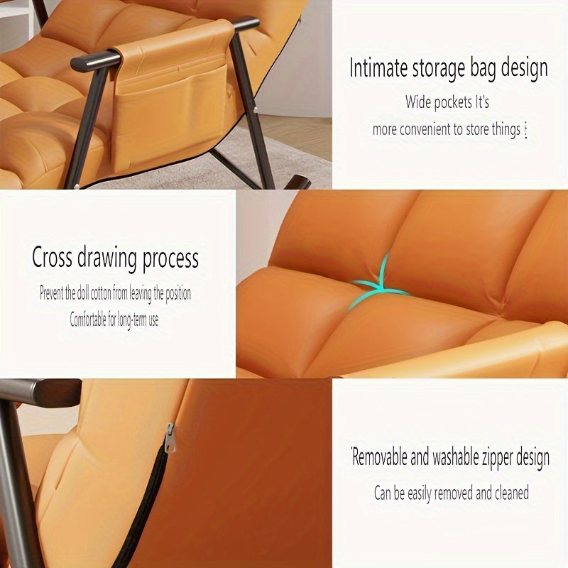 Moslashuvchan qayriladigan kreslo, paxta mato, metall ramka, apelsin rangli dam olish kreslosi uchun yashash xonasi