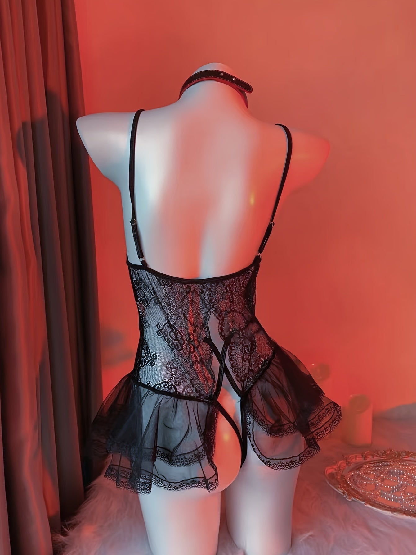 Chic Lace Jacquard Korset Bodysuit, Polyester va Elastane aralashmasidan tayyorlangan, Trikotaj mato, Lash tafsiloti va Lace Jacquard dizayni bilan ayollar uchun dam olish kiyimlari.