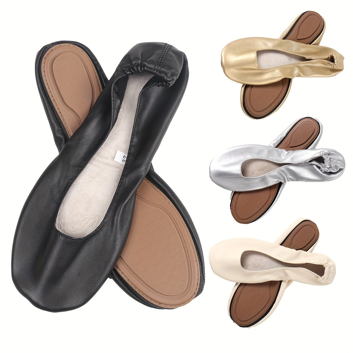 Women's Non-slip Foldable Ballet Shoes Beige Black Gold Silver Indoor Outdoor