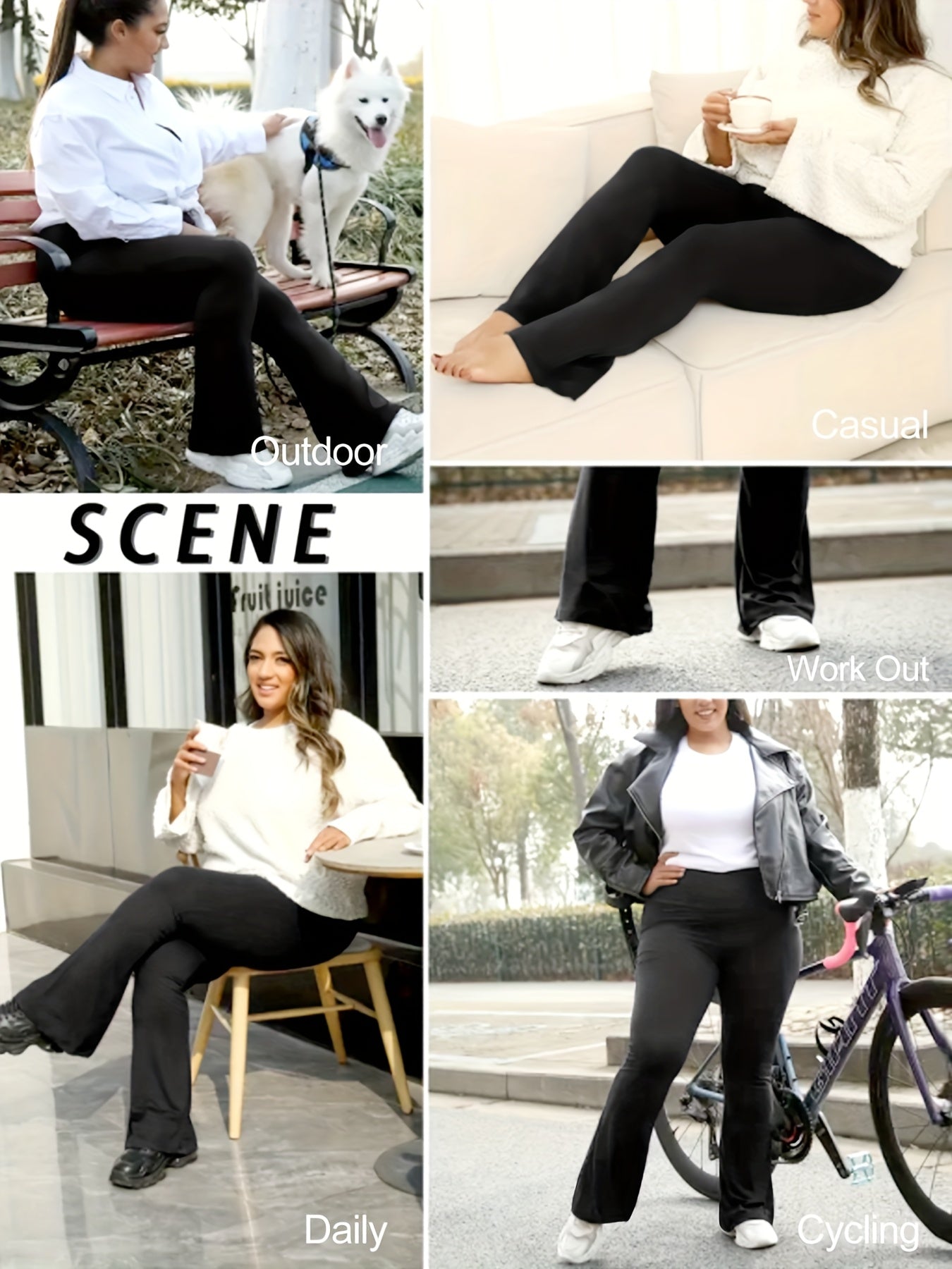 Women's Plus Size High Waist Flared Pants Black All-Season Stretch