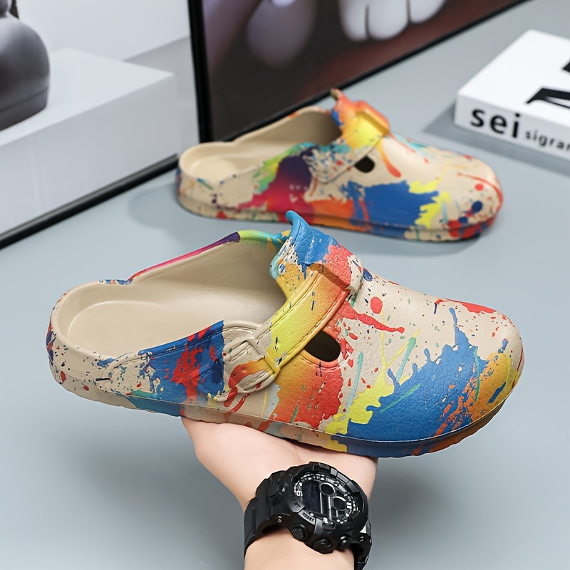 Women's Colorful Paint-Splatter EVA Mules Slip-On Garden Shoes