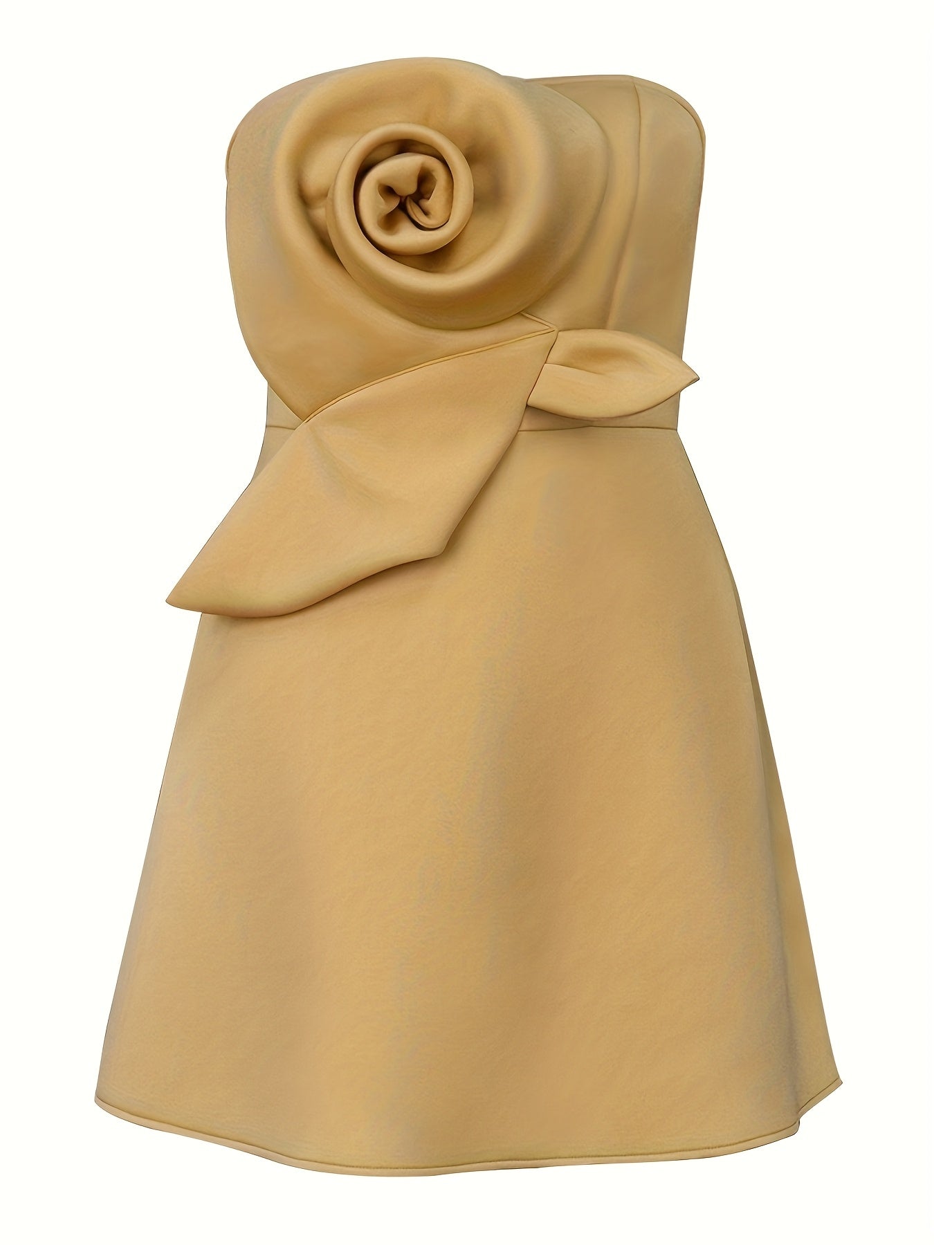 Plus Size Women's Khaki Off-Shoulder Sleeveless Party Dress with 3D Rose Applique