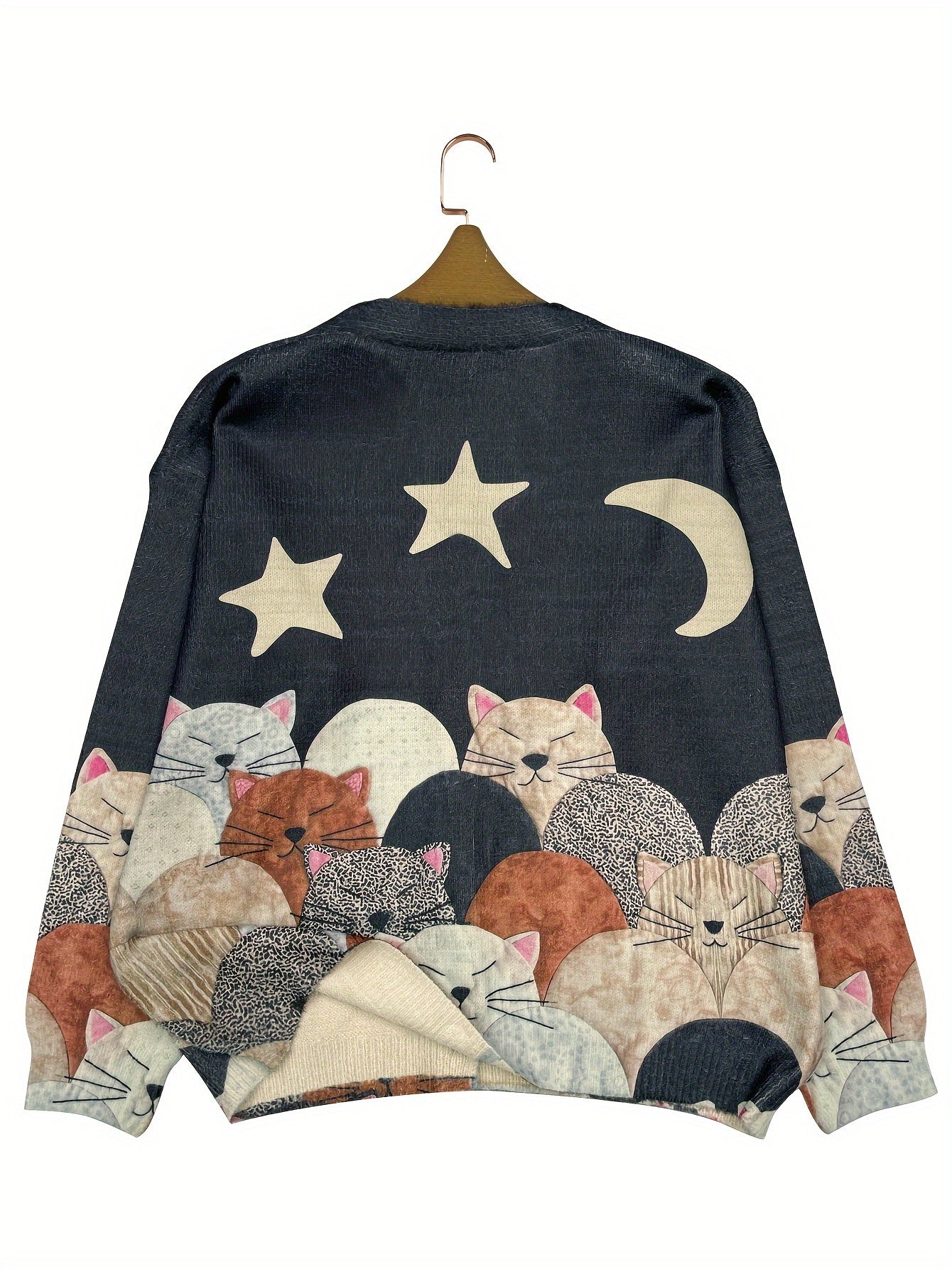 Cárdigan de efecto punto para mujer con estampado y cuello en V oversize