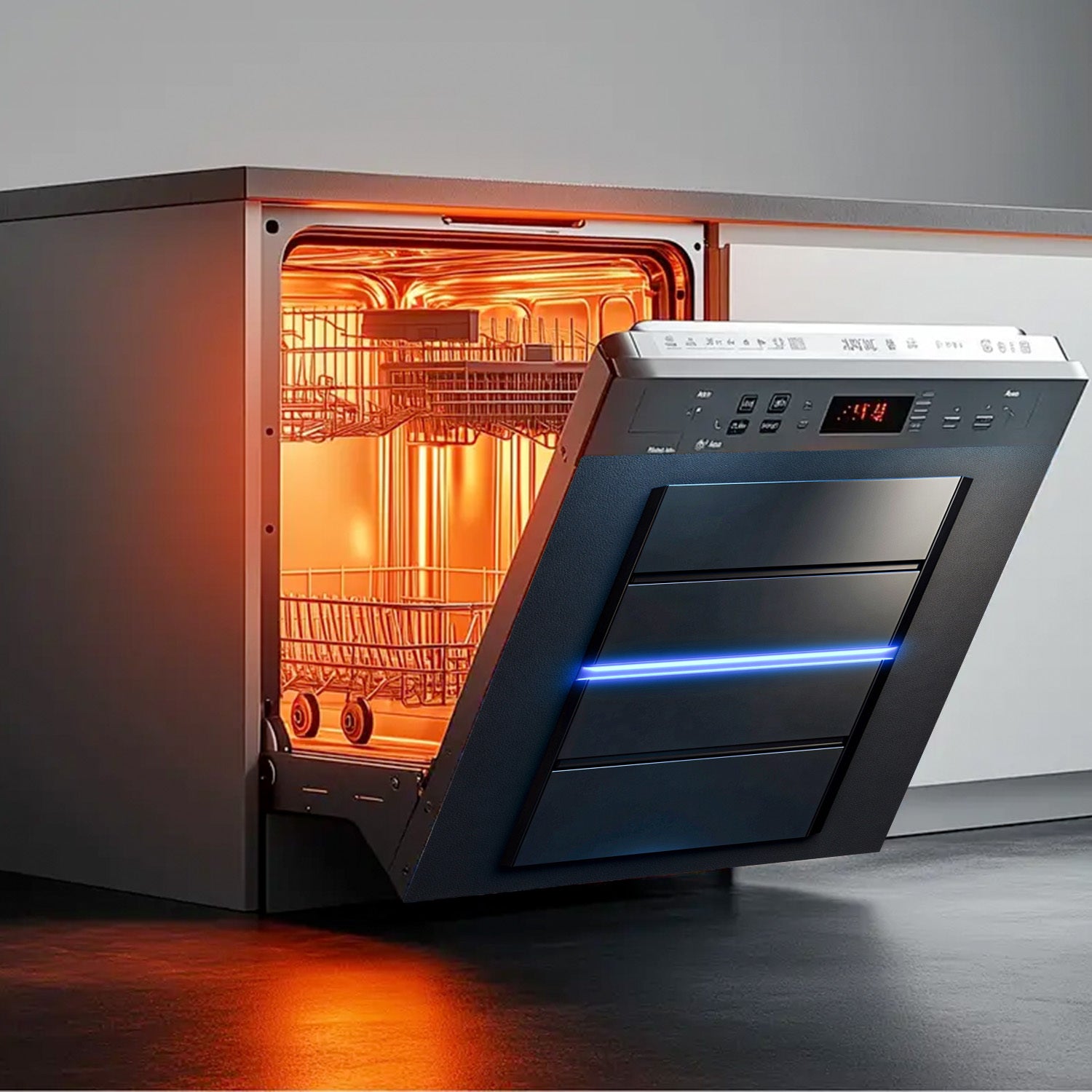 Cubierta magnética para lavavajillas con luz azul, a prueba de agua, resistente al calor, fácil de limpiar, etiqueta de metal 58.5x65 cm