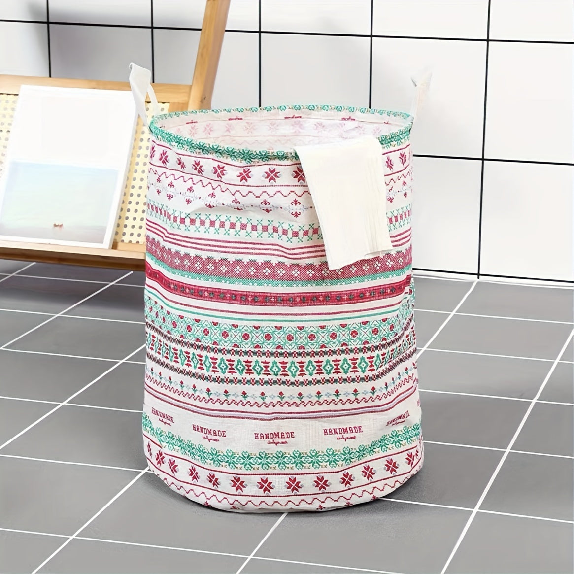 Yopqichli aylana qog'ozdan tayyorlangan kir yuvish savati, yotoqxona, hammom va ofis uchun saqlash