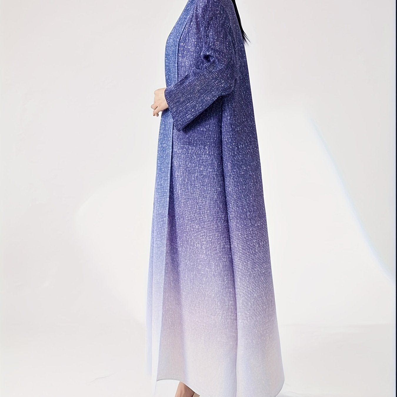 Abrigo largo de mujer con degradado, alta elasticidad y abertura frontal