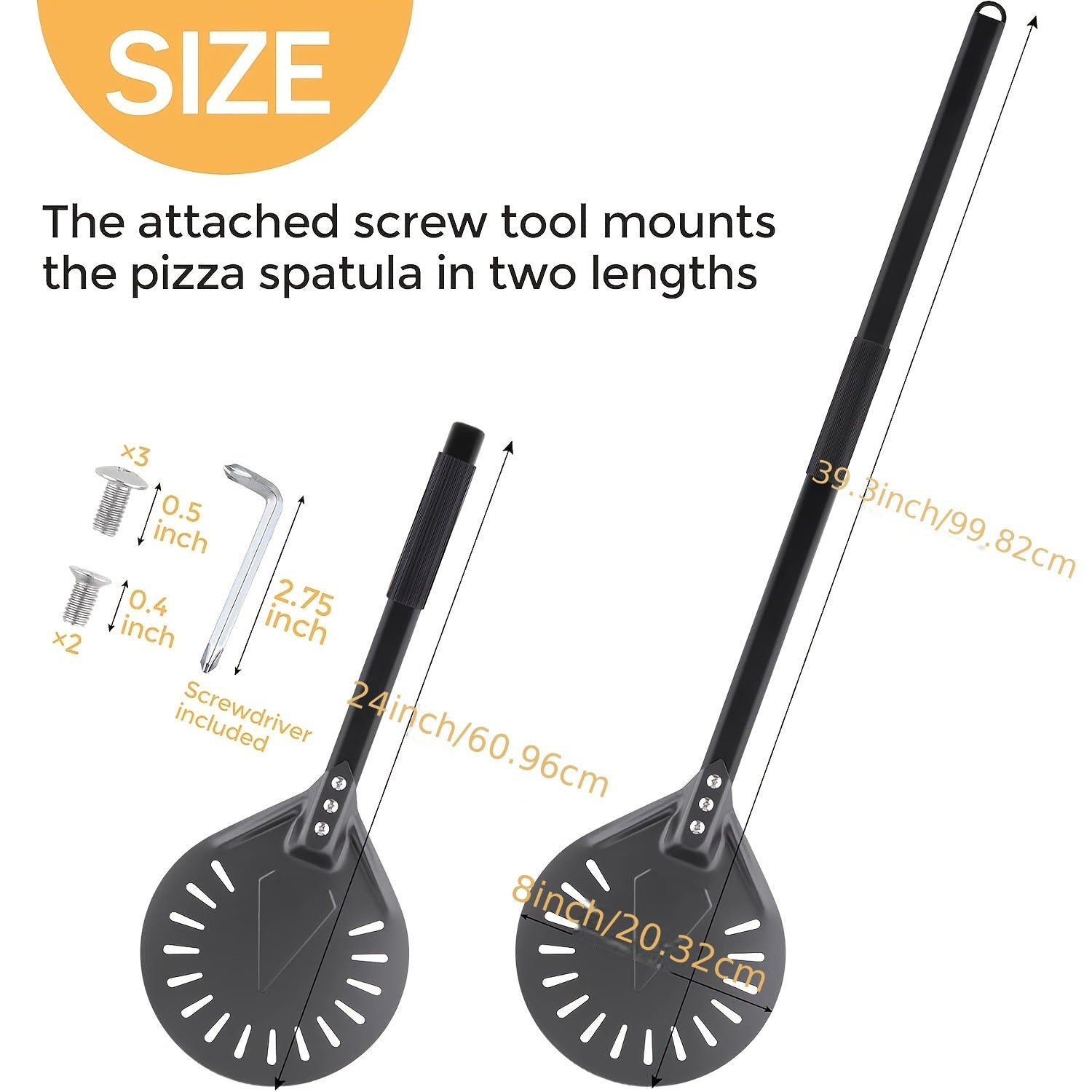 Набор алюминиевых лопаток для пиццы с съемной ручкой - включает 8-дюймовую нескользящую перфорированную лопатку для пиццы, 31-дюймовую металлическую ручку для выпечки домашней пиццы, хлеба и не только - анодированный, аксессуар для духовки