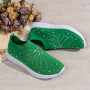 Ayollar uchun yashil to'qilgan slip-on sport poyabzali, porloq bezaklar bilan