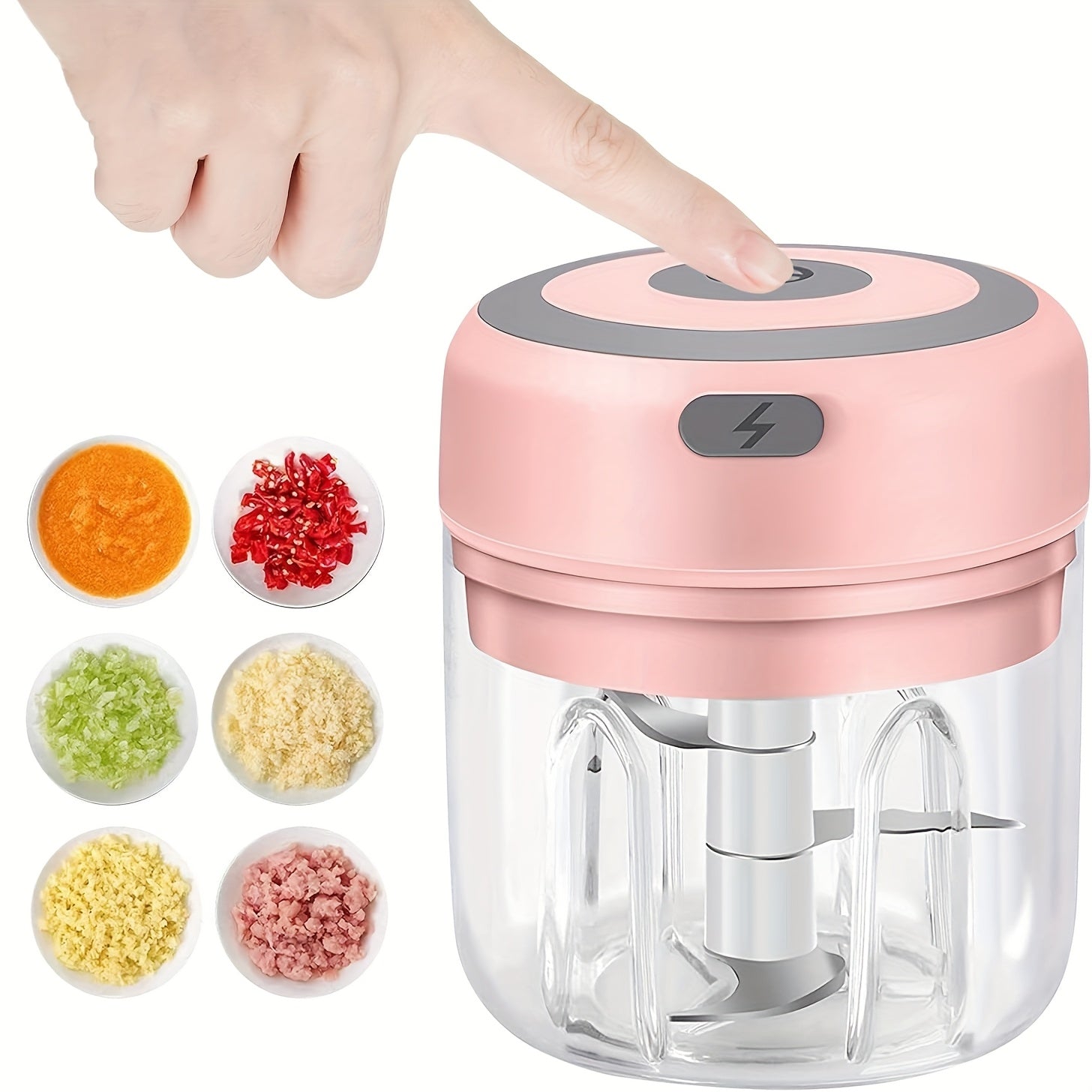 Kompakt elektr oziq-ovqat protsessori 250ml USB qayta zaryadlanadigan 3 pichoq rostlyamli po'lat