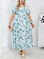 Plus Size Women’s Elegant Pleated Printed Dress for Middle Eastern Style