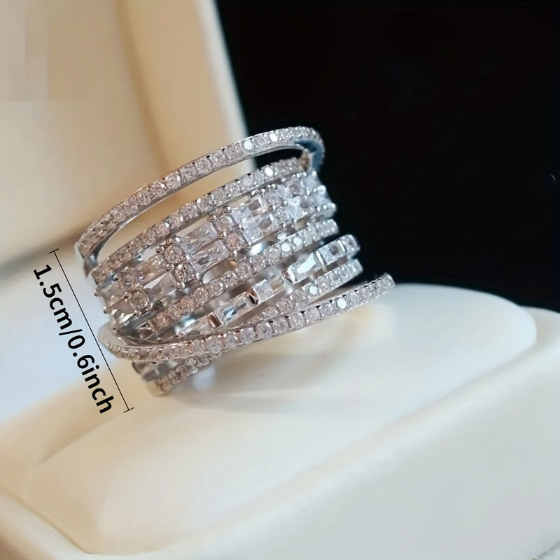 Multi-Layer Copper Ring with Synthetic Diamonds for Weddings and Parties