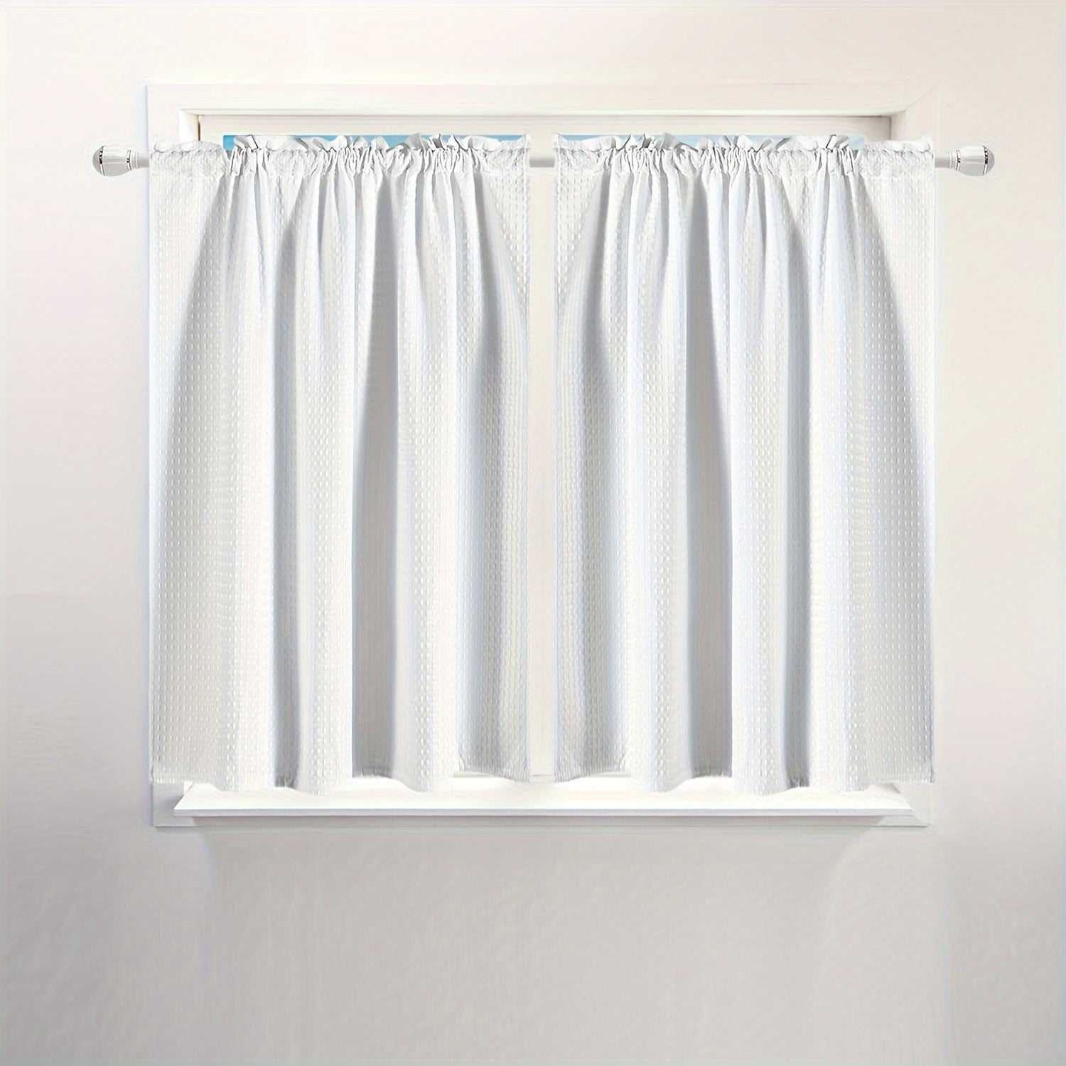 Set of 2 Waterproof Waffle Weave Half Window Curtains for Bathroom Kitchen Coffee Shop