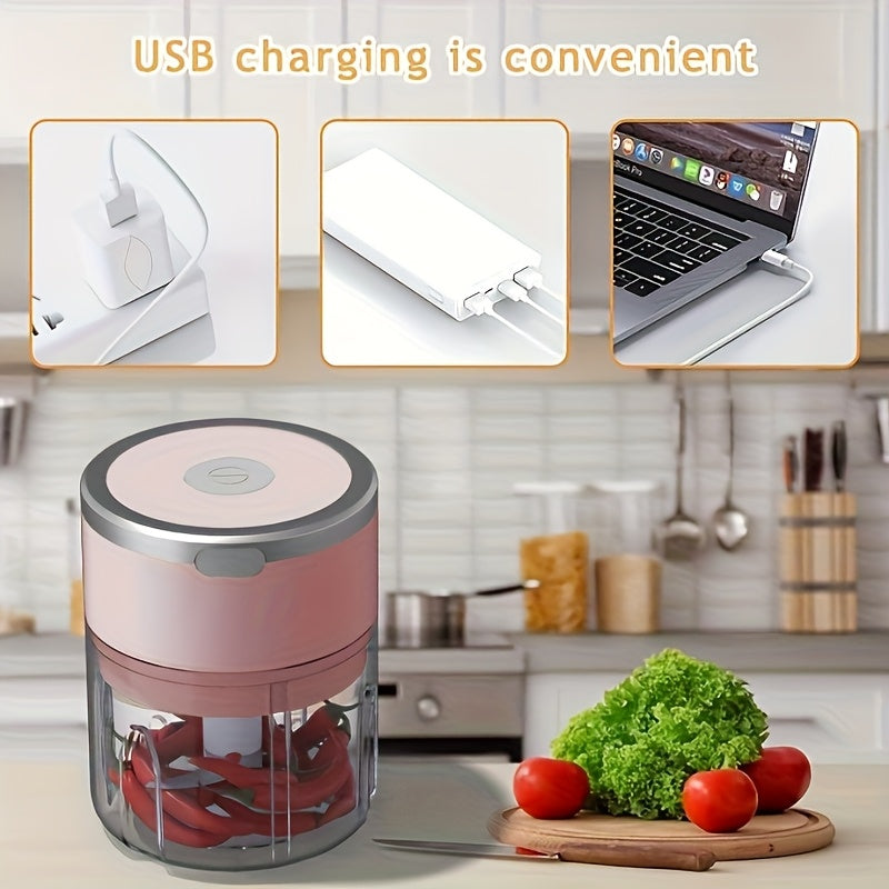 Kuchli maydalagich bilan USB orqali qayta zaryadlanadigan Elektr sarimsoq maydalagich, turli mahsulotlar uchun - kichik, shaffof va portativ oshxona asbobi.