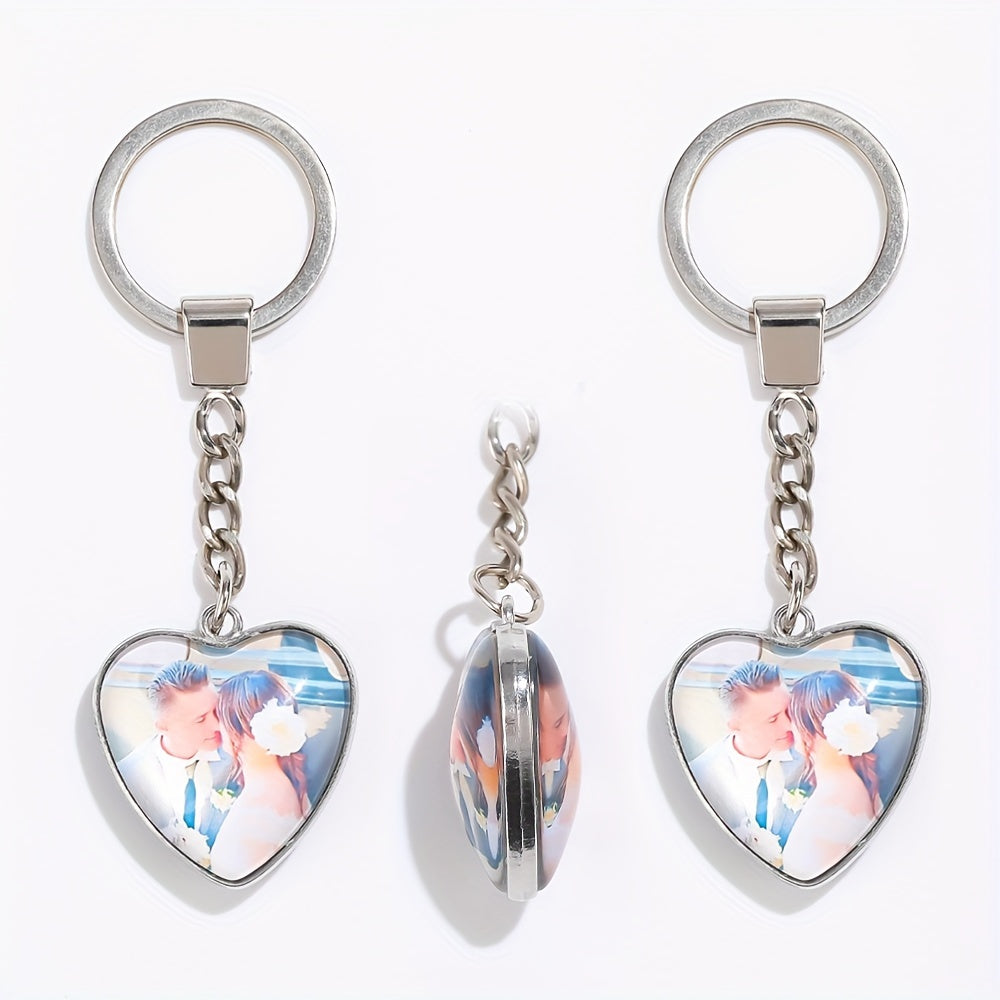 Personalized Love Heart Keychain with Photo Insert for Gifts and Keepsakes