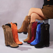 Women's Tassel Design Slip-On Chunky Heel Boots All-Season Comfortable
