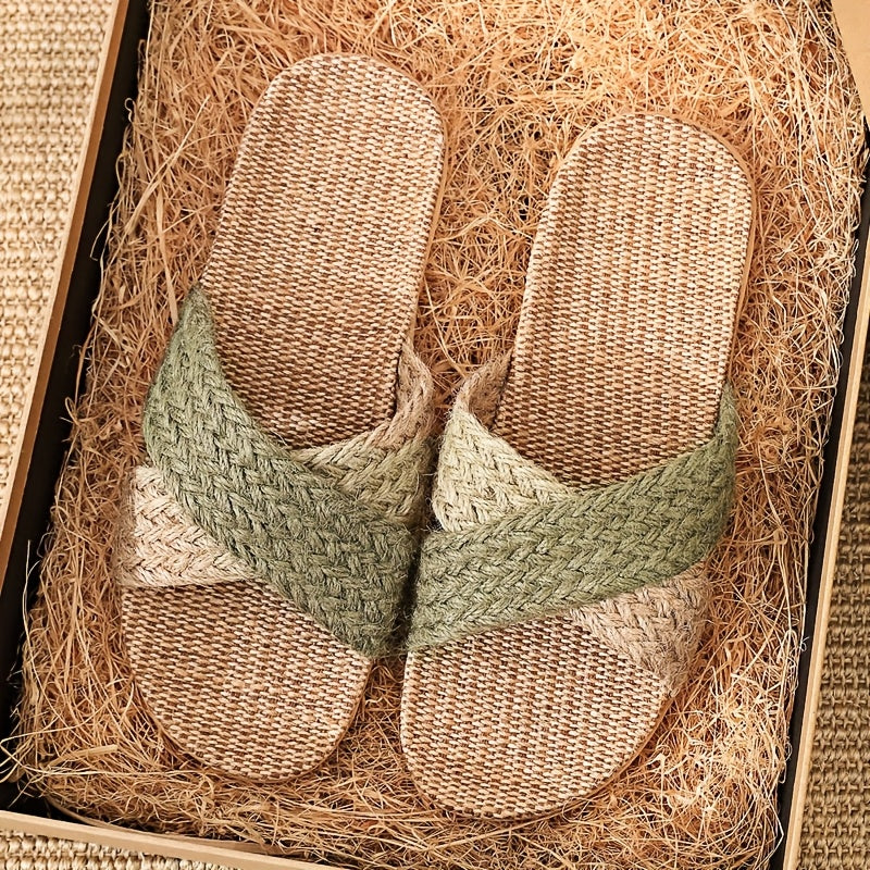 Women's Linen Slip-On House Slippers Non-Slip Indoor Outdoor Shoes Beige Brown Red