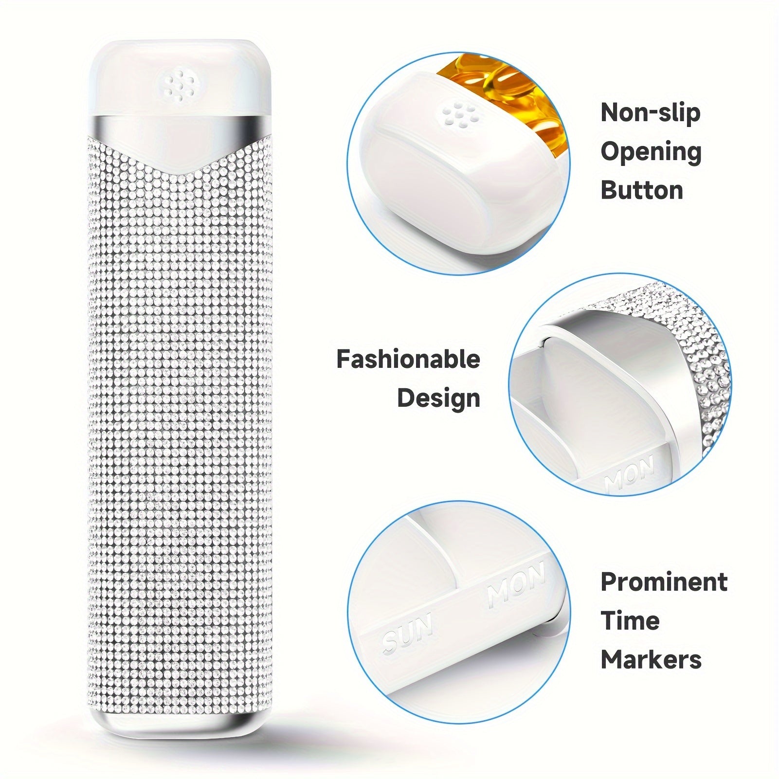 Women Men Weekly Diamond Medicine Organizer 7-Day Travel Vitamin Box