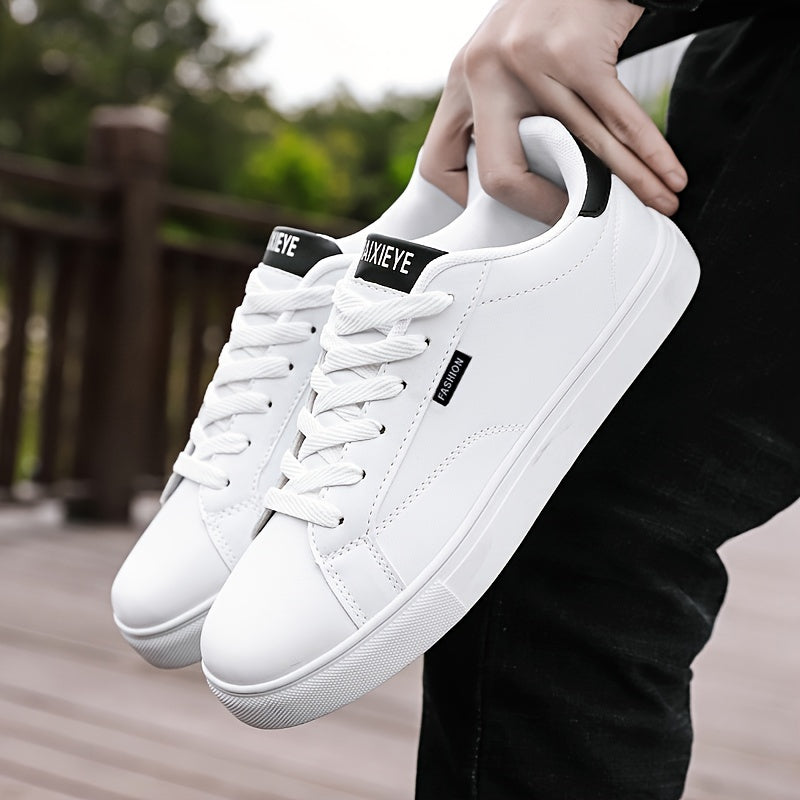 Men's Casual Skate Shoes Solid Color Low Top Lace-Up PU Upper Fabric Lining EVA Insole Rubber Sole