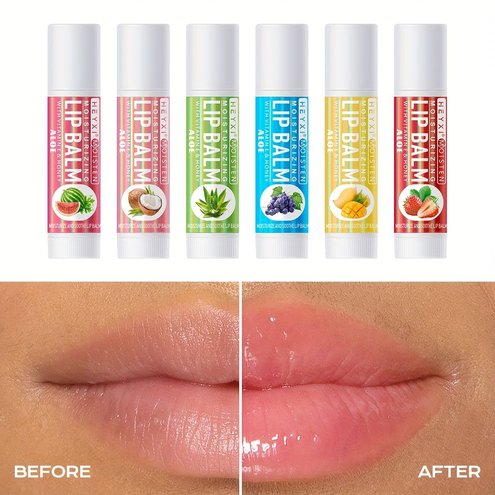 6-Pack Fruit Flavor Lip Balm Set Moisturizing Natural Look with Vitamin E