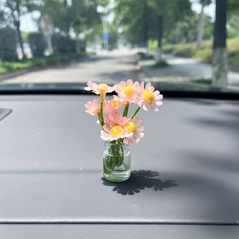 Women's Car Dashboard Decor Mini Daisy Glass Auto Accessories