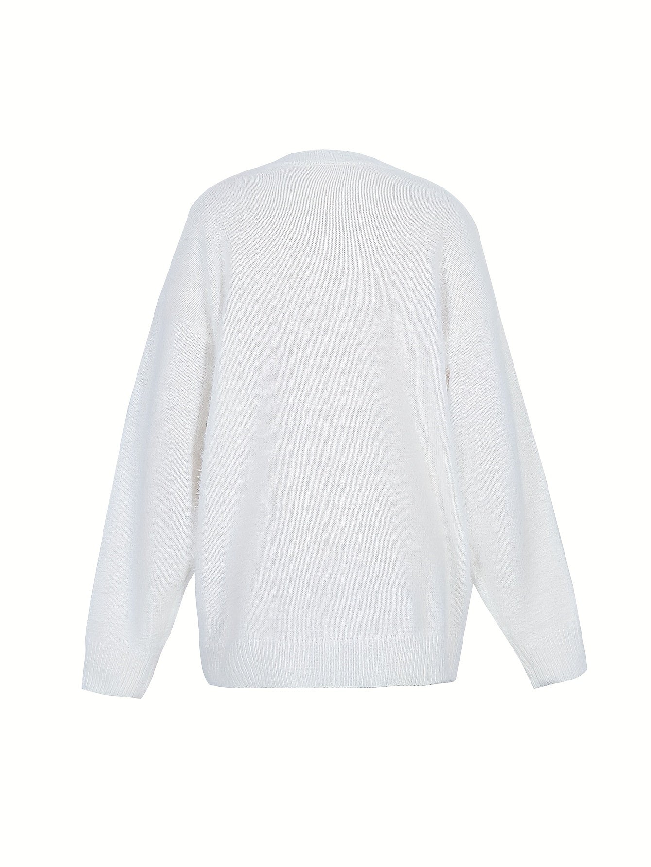 Plus Size Women's Yellow V-Neck Sweater Fleece-Lined Cuffs Geometric Pattern