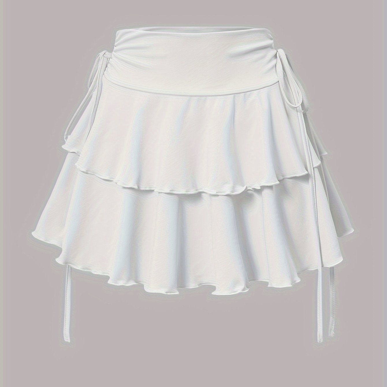 Women's High-Waist Mini Skirt with Faux Drawstring Solid Polyester for All Seasons